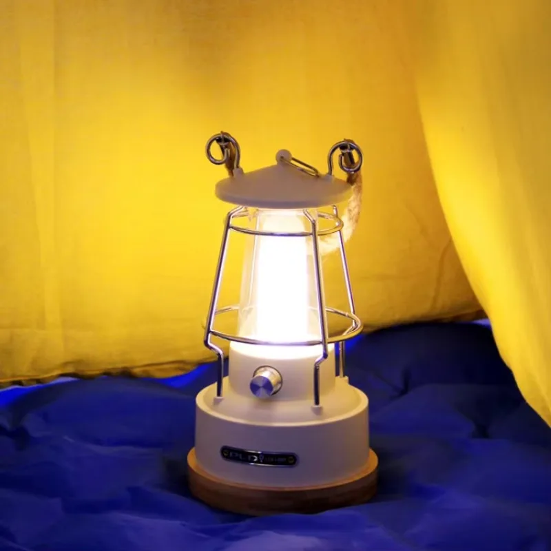 Batería AA y 18650 con batería tipo C recargable Retro luz de tienda de campaña de Metal impermeable colgante linterna de Camping Vintage