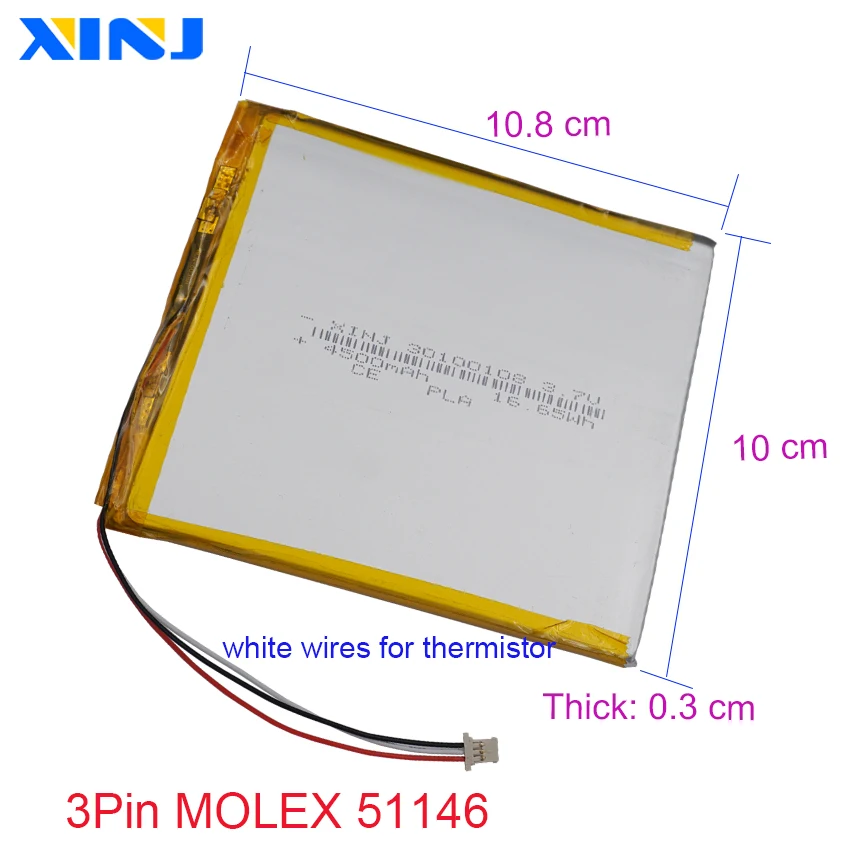 3.7V 4500 mAh 16.6Wh Li-polymer Li แบตเตอรี่ 30100108   Lipo 3Pin MOLEX 51146 สําหรับ ONYX BOOX Chronos eBook, E-Book Tagus Gaia Eco