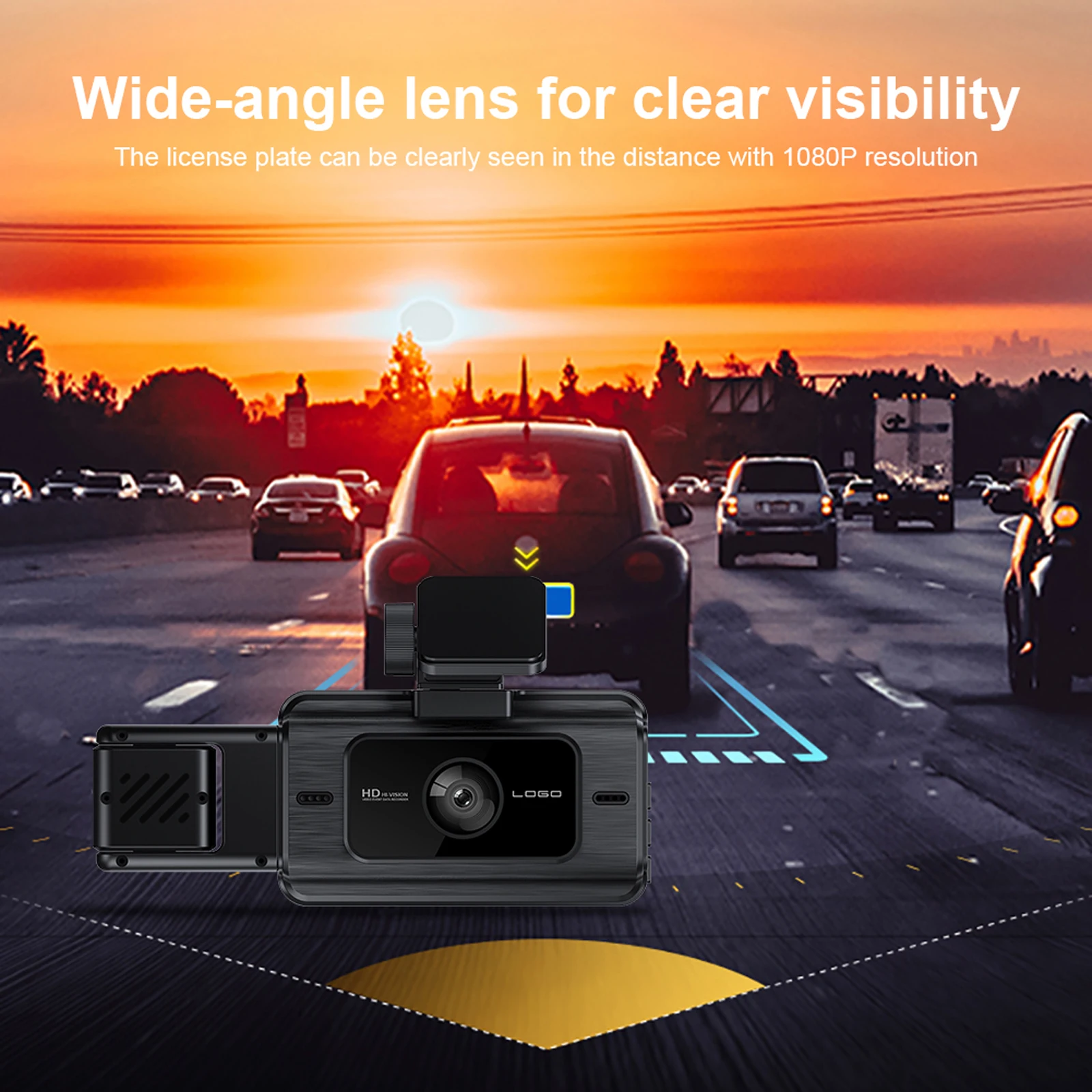 1080P Dash Camera Front and Rear Inside 3 Channel Car Camera Night Vision Car Dashboard Camera Recorder