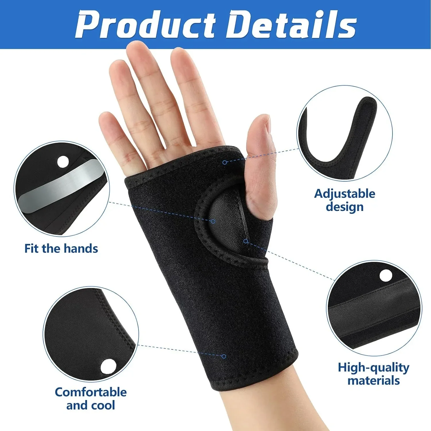 Carpal Tunnel Wrist Brace - Copper Infused Adjustable Orthopedic Support Splint for Pain,Carpal Tunnel,Arthritis,Tendinitis