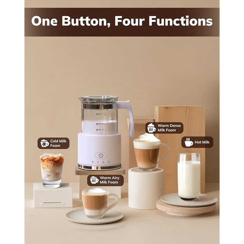 Electric Milk Frother Glass 4 in 1 Function 250ml Cappuccino 500ml Hot Milk Eu Plug Black