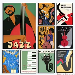 Jazz Festival Club Poster Cello Saxophone Piano Canvas Painting Nordic Abstract Wall Art Cat Pictures for Living Room Home Decor