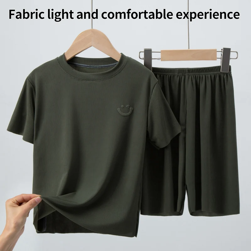 الأطفال الجليد الحرير منامة ، رقيقة قصيرة الأكمام السراويل ، المنزل الملابس مجموعة ، كبير الفتيان والفتيات ، 2 قطعة مجموعة ، الصيف