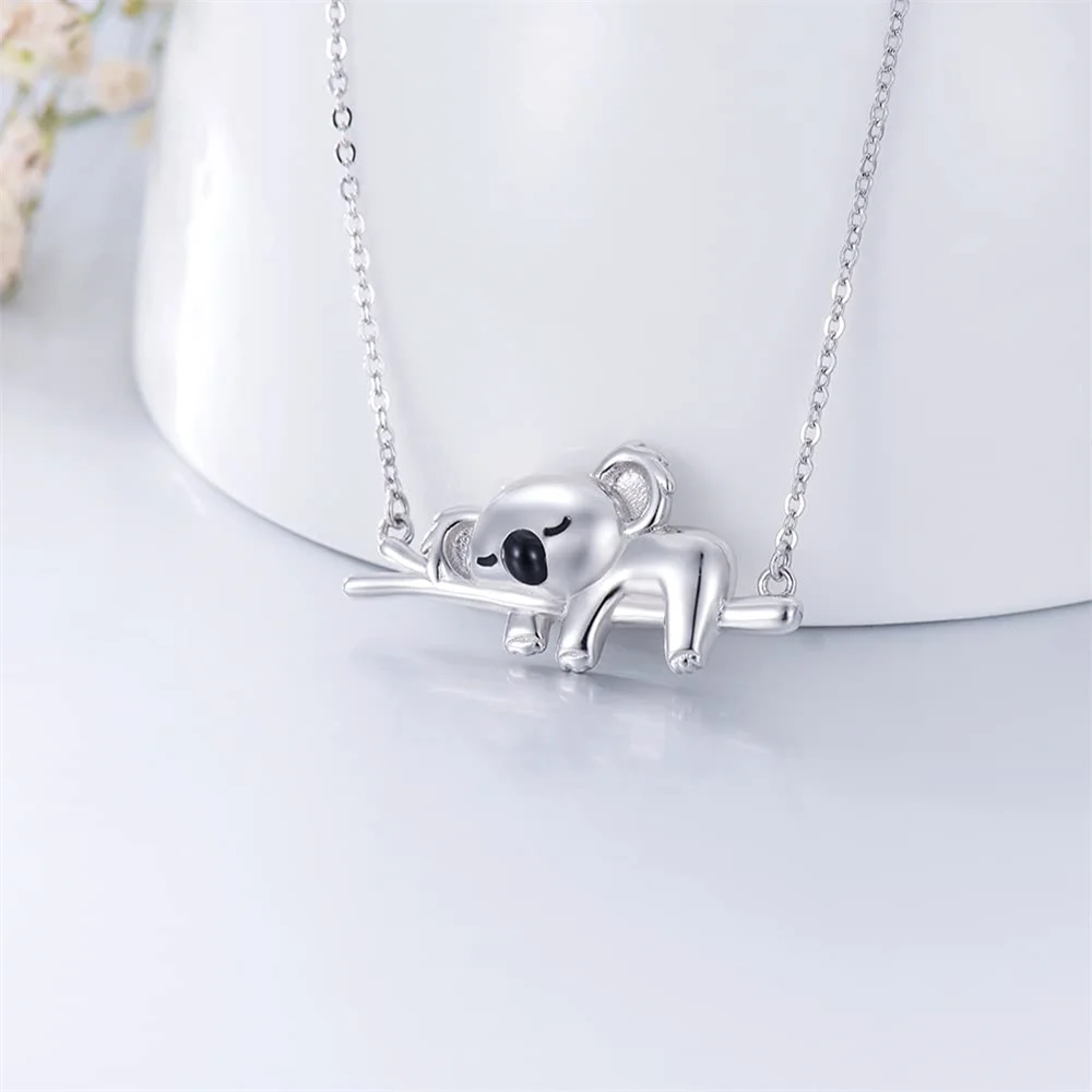 Harong Design New Sleeping Koala Necklace Cute Silver Plated Animal Pendant for Animal Lover Jewelry Gift Christmas Present