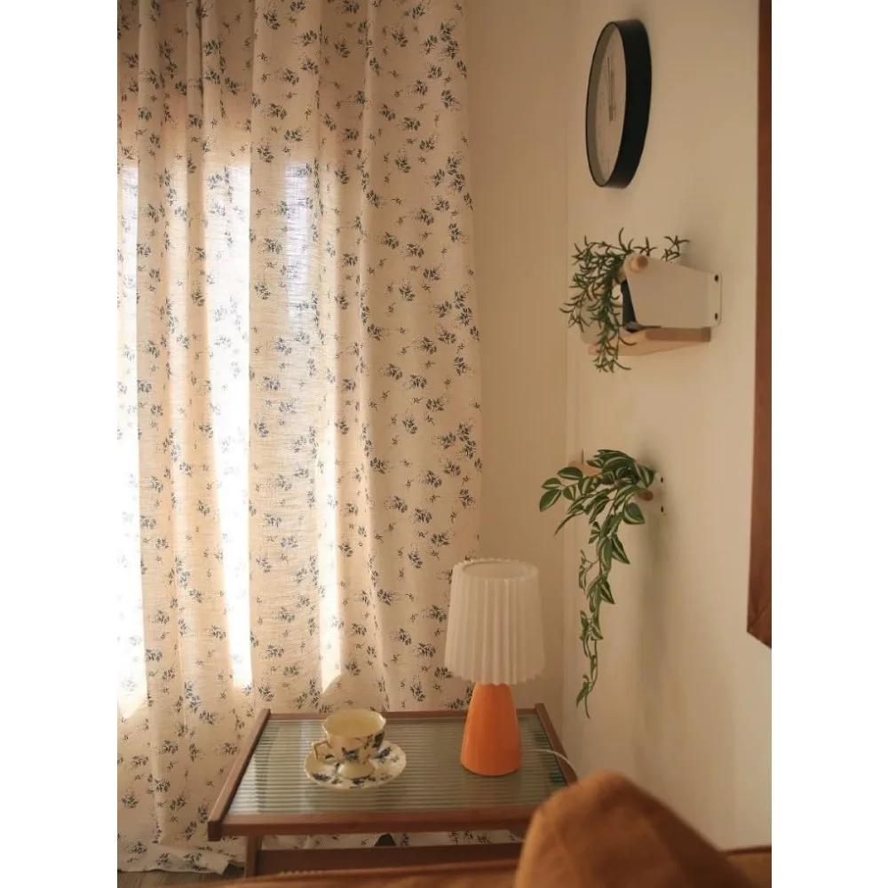 Tende plissettate in lino verde salvia 63 per soggiorno - 60 % oscuranti, stile floreale da giardino con nucleo in cottage