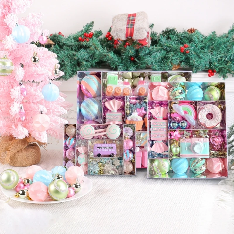 Colorful Macaron Christmas Balls Set Elegant Christmas Hanging Baubles Ornament Set For Tree Window Porch Decoration