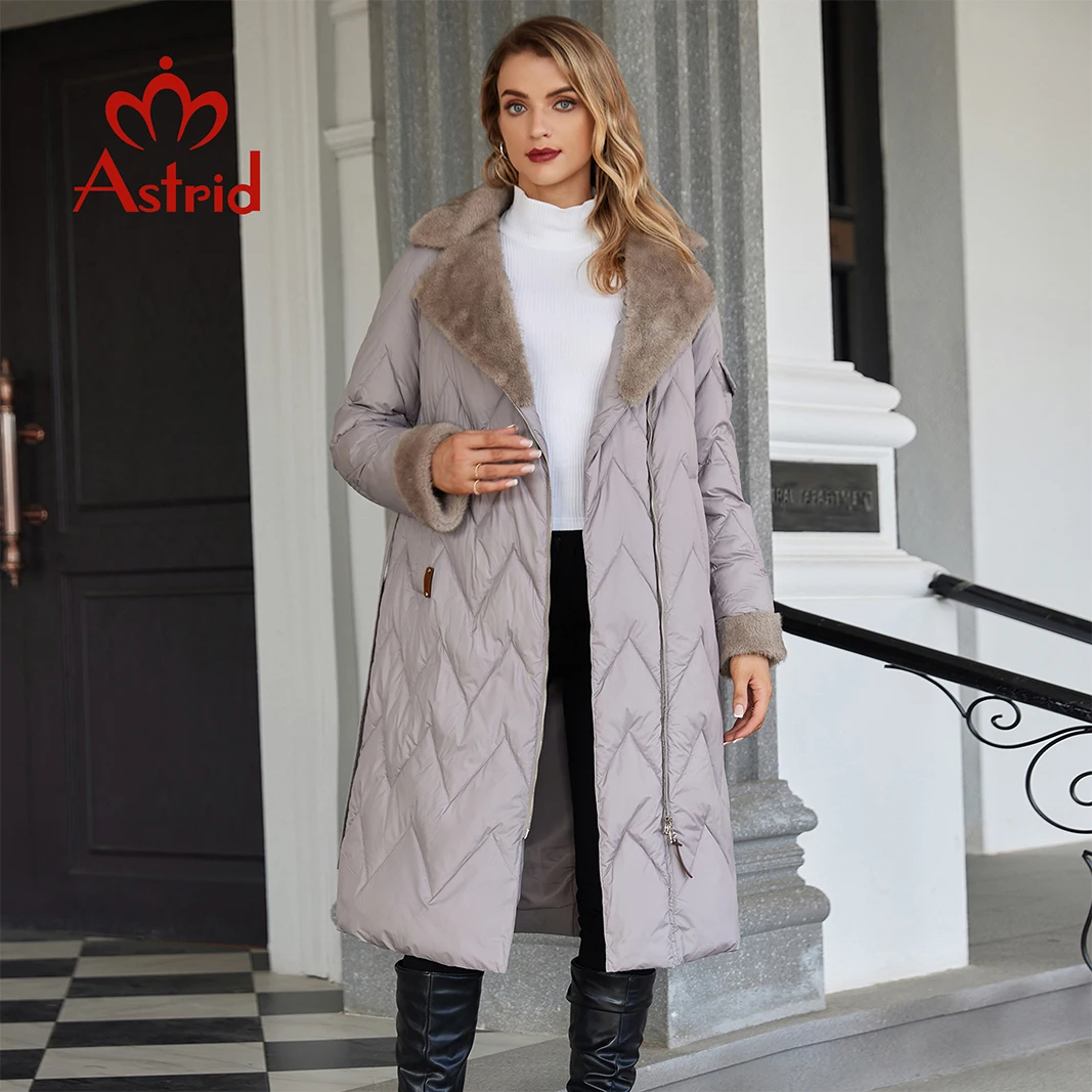 Astrid Winter Women Parka Fur Collar Hood Belt Thick Warm Overcoat Fashion Long Down Jacket Quilted Coat Female Clothing 20695