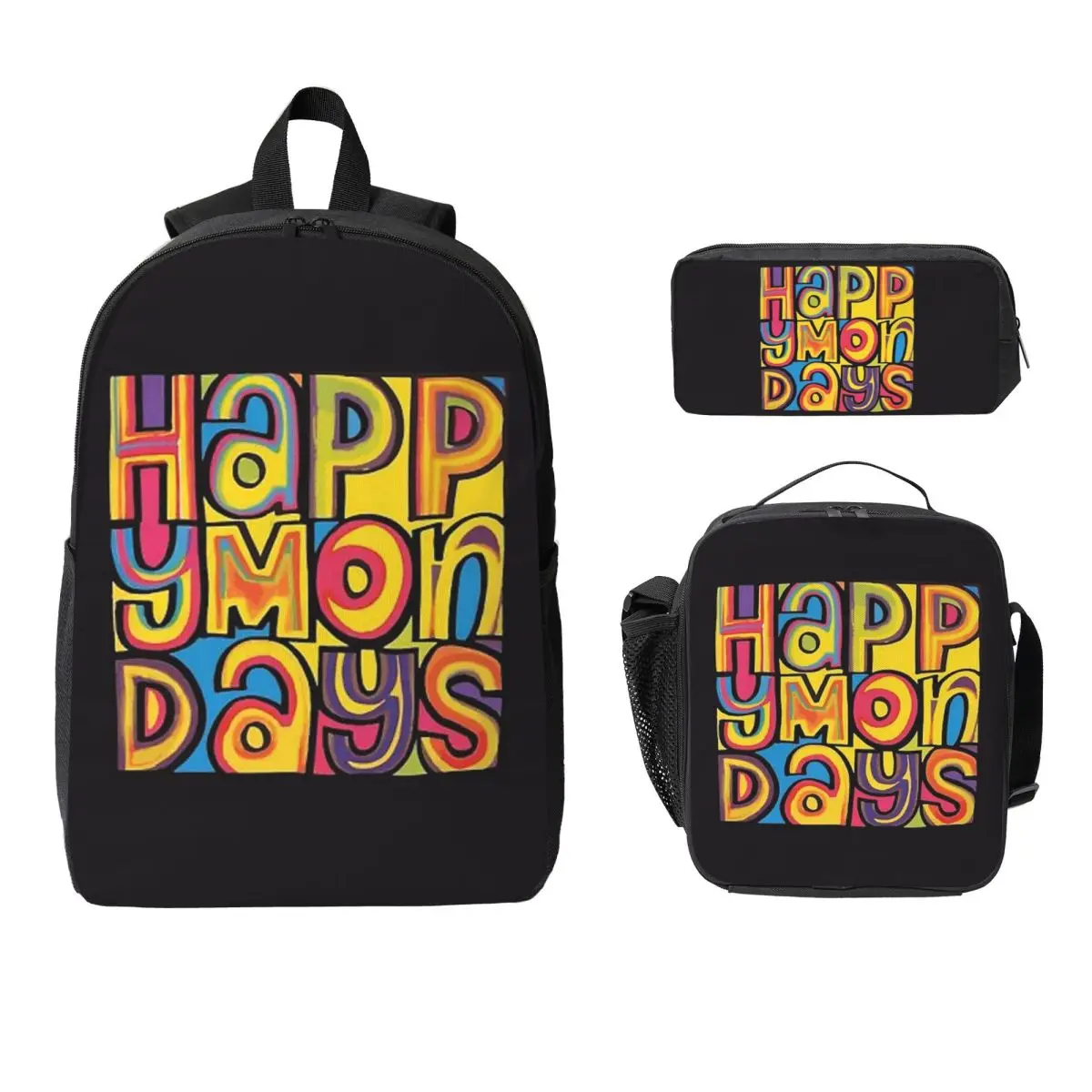 

Happy Mondays Backpack Boys Girls BookBag School Bag Laptop Shoulder Bags 3ps Insulated Lunch Bag Pencil Case