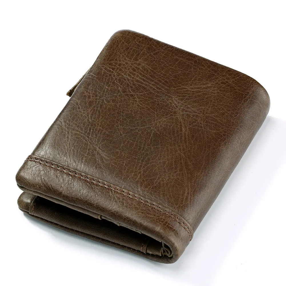 Men's high-quality zippered coin purse, top layer cowhide short leather wallet