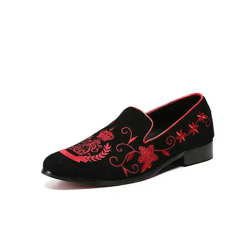 Luxury Wedding Shoes Handmade Embroidered Shoes Man Round Toe Flats Loafer Shoes Mail Slip On Shoes Men