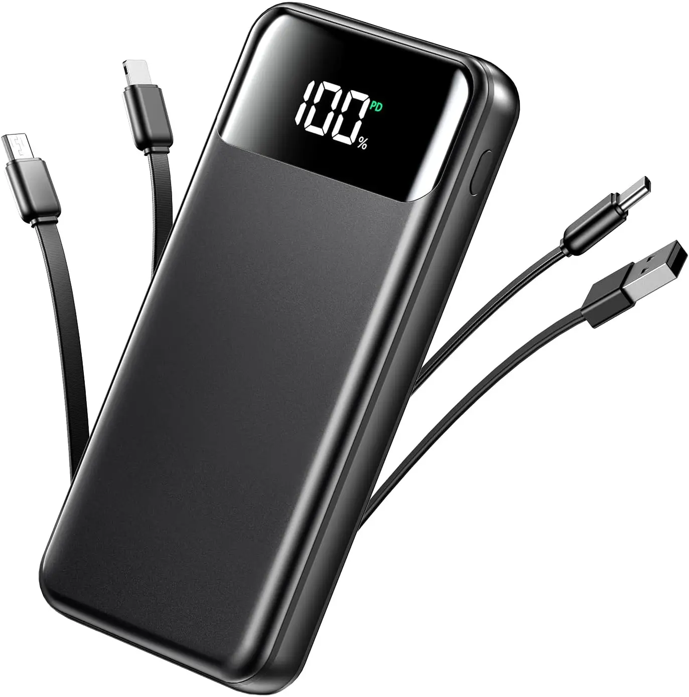 

Портативное зарядное устройство (Power Bank) 50000 мАч со встроенными кабелями, быстрая зарядка 22.5 Вт, для путешествий и кемпинга