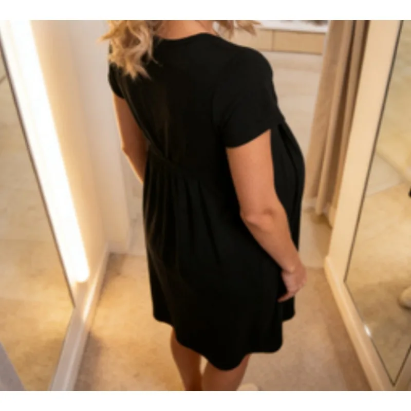 Postpartum Maternity Nursing Dress, Short Sleeve Labor Hospital Gown Breastfeeding Dress for Pregnant Women view 5