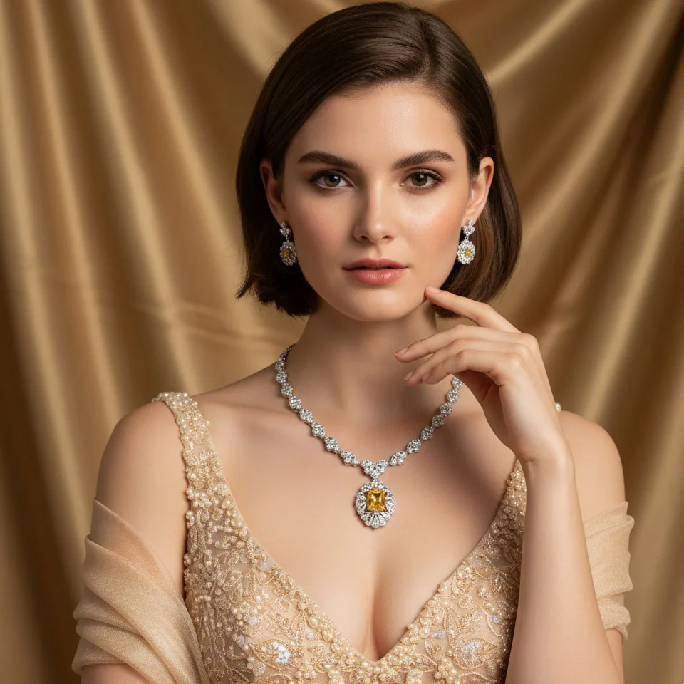 Summer 2026 High-end Women's Zircon pendant jewelry Set, Light Luxury Evening Earrings, Necklace, Wedding Accessories