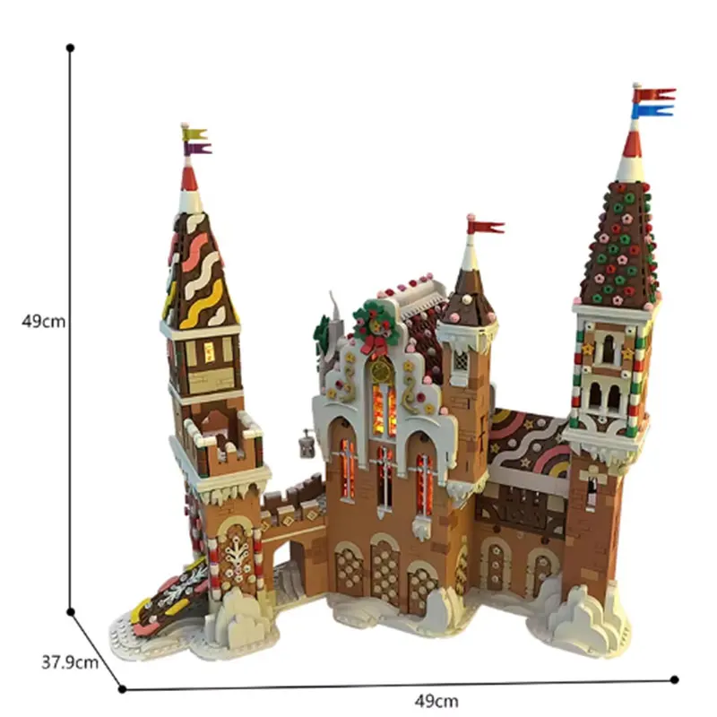 Modèle d'architecture de rue de pain d'épice d'hiver de MOC de petite particule, vue créative de château, jouets de cadeau de bricolage, ornements de puzzle