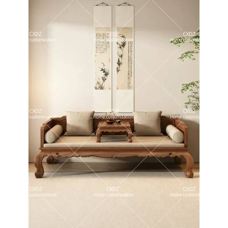 Solid Wood Arhat Bed Three Piece Set Chinese Style Couch Sofa Bed Antique Living Room Furniture Dual Purpose Small Apartment