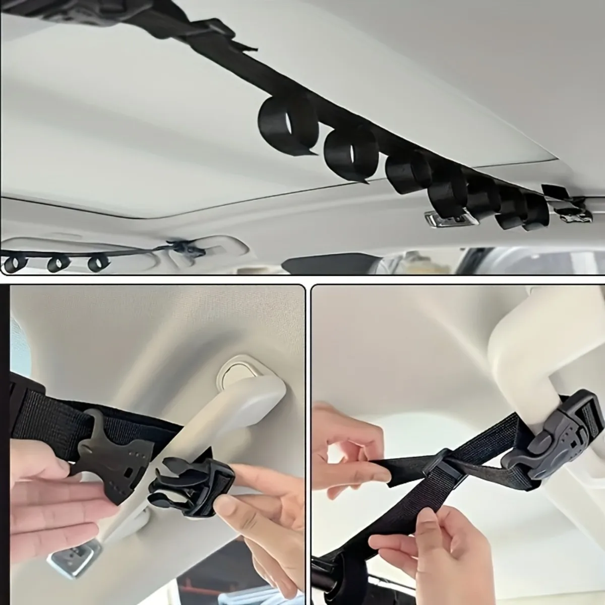 

Car Fishing Rod Holder Set (2-Pack), featuring nylon straps and a black PA float mount
