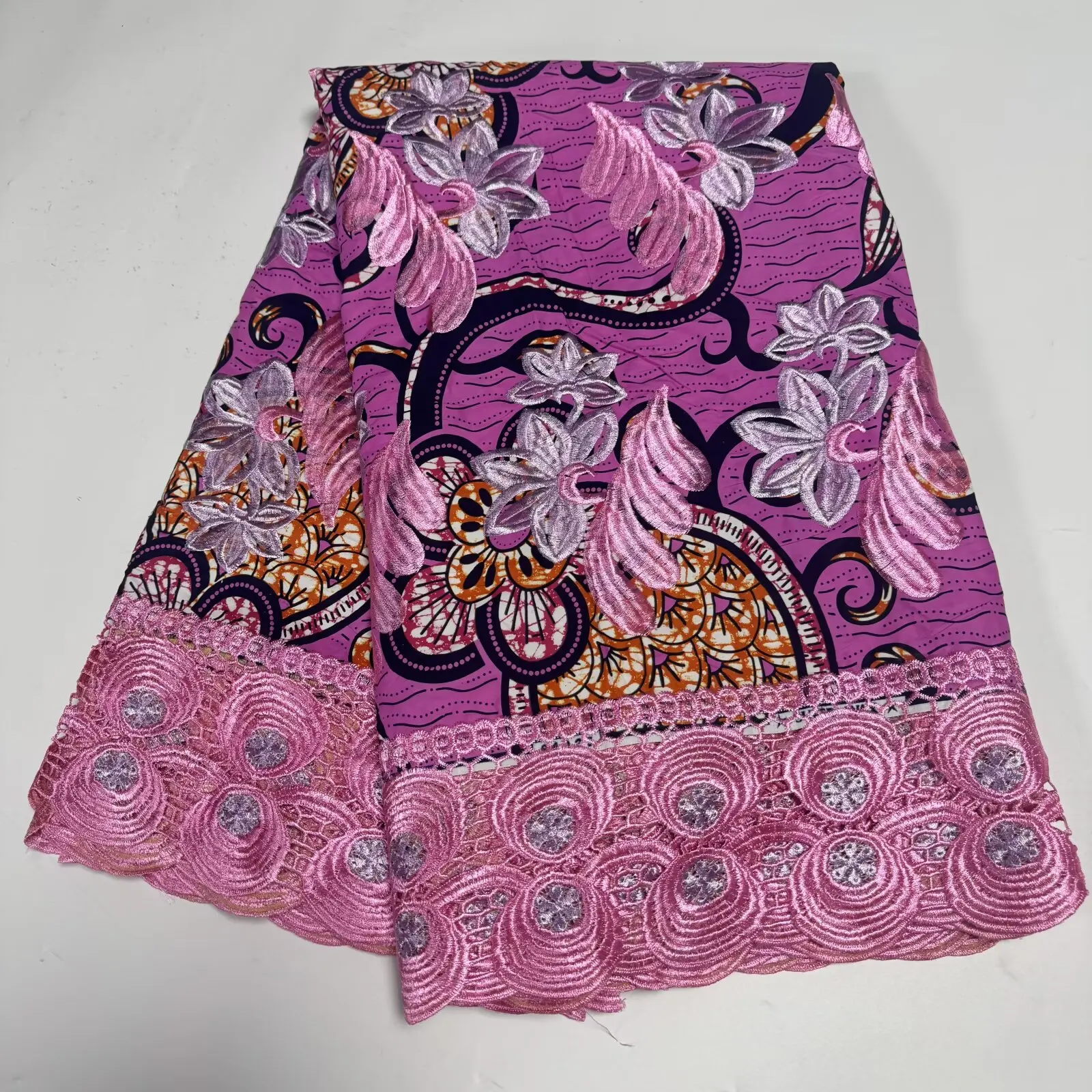 

Nigerian 100% Cotton Wax Print Fabric African Ankara Grand Wax Lace Fabric 6yards Water Soluble Guipure Lace For Dress Sewing