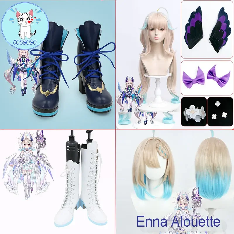 NIJISANJI Vtuber Enna Alouette Cosplay Schuhe Perücke Anime Cosplay Halloween Spiel Requisiten Frauen Kleid Perücke Kopfbedeckungen Schuhe Neue