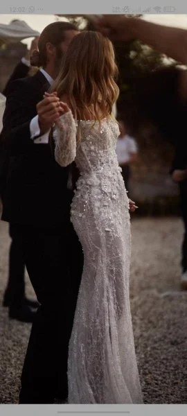 OLOEY Sexy Off spalla piena pizzo sirena abiti da sposa noi donne maniche lunghe Country Boho abiti da sposa corsetto indietro abiti