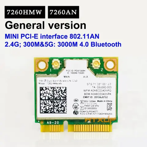 1Pcs Intel 7260HMW Mini PCI-E AC7260 Dual Band 2.4G+5GHz Wireless WiFi Card Bluetooth 4.0 802.11ac/a/b/g/n Laptop Internal