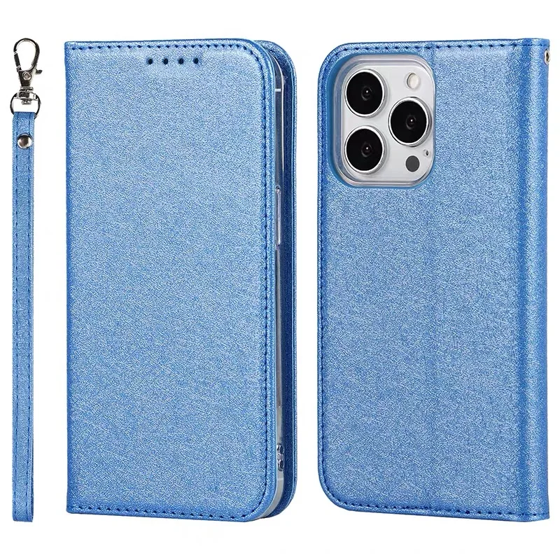 

For iPhone 16 15 Pro XR XS Max 11 12 13 14 Pro Max Leather Silk Magnetic Flip Wallet Case Kickstand Cover Luxury Silicone Coque