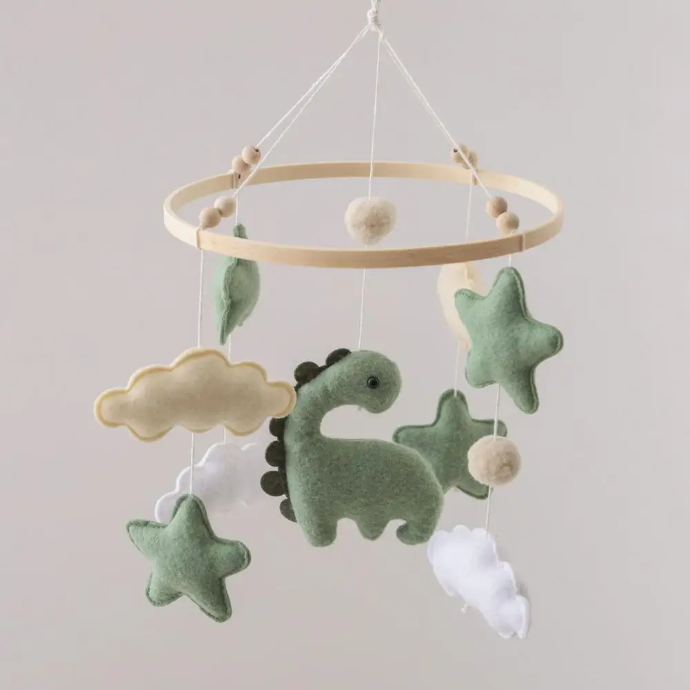 Baby Crib Mobile Dinosaur Cloud Stars Nursery Decor Handmade Felt Hanging Bed Bell for Newborns Boys Girls