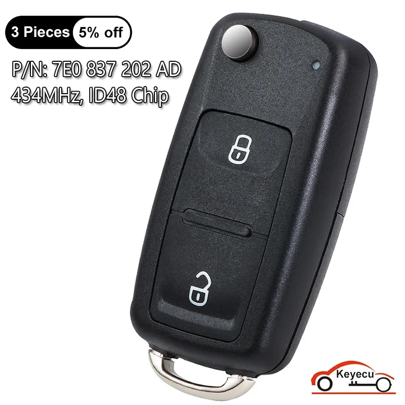 

KEYECU 1/3PCS Remote Key for 7E0837202AD / 5FA010185-02 for AMAROK TRANSPORTER 434MHz with ID48 for VolksWagen 7E0 837 202 AD