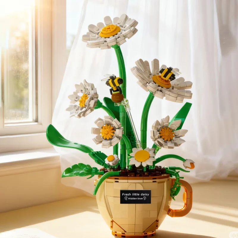 

Набор мини-конструкторов с декором в виде растений: ромашка и роза, модель бонсай, DIY-подставка для кофейной чашки, вечный цветок, подарок на праздник