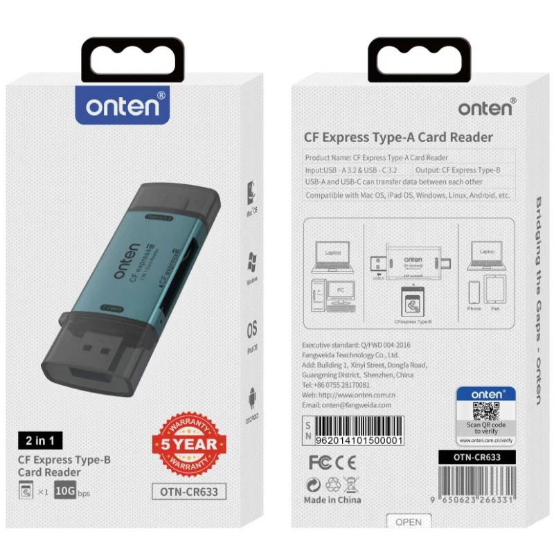 ONTEN Original OTN-CR633 เครื่องอ่านการ์ด CFExpressType-B 2in1