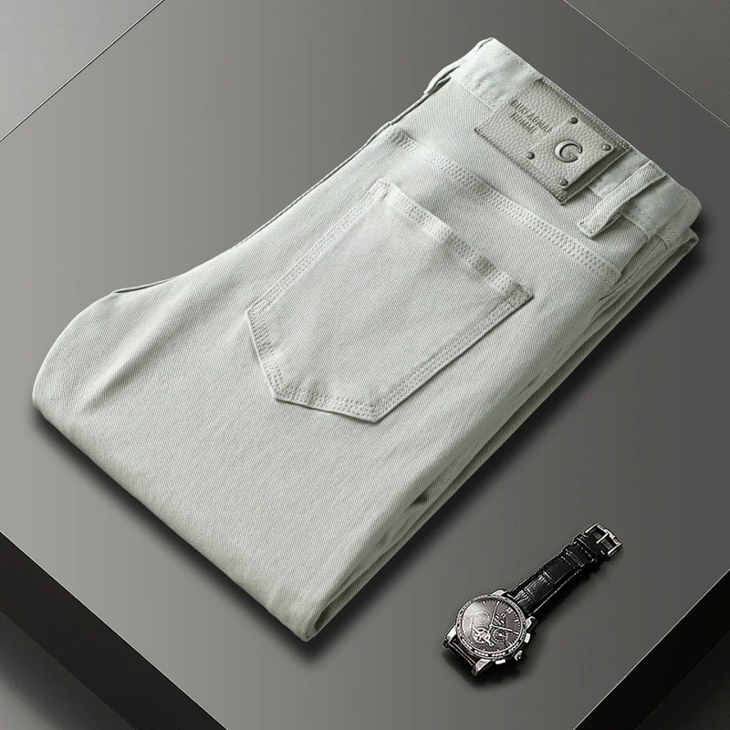 

2026 Fashion Luxury Beige White Jeans Men Slim Fit Straight Leg Casual Minimalist Trendy Spring Autumn Trousers