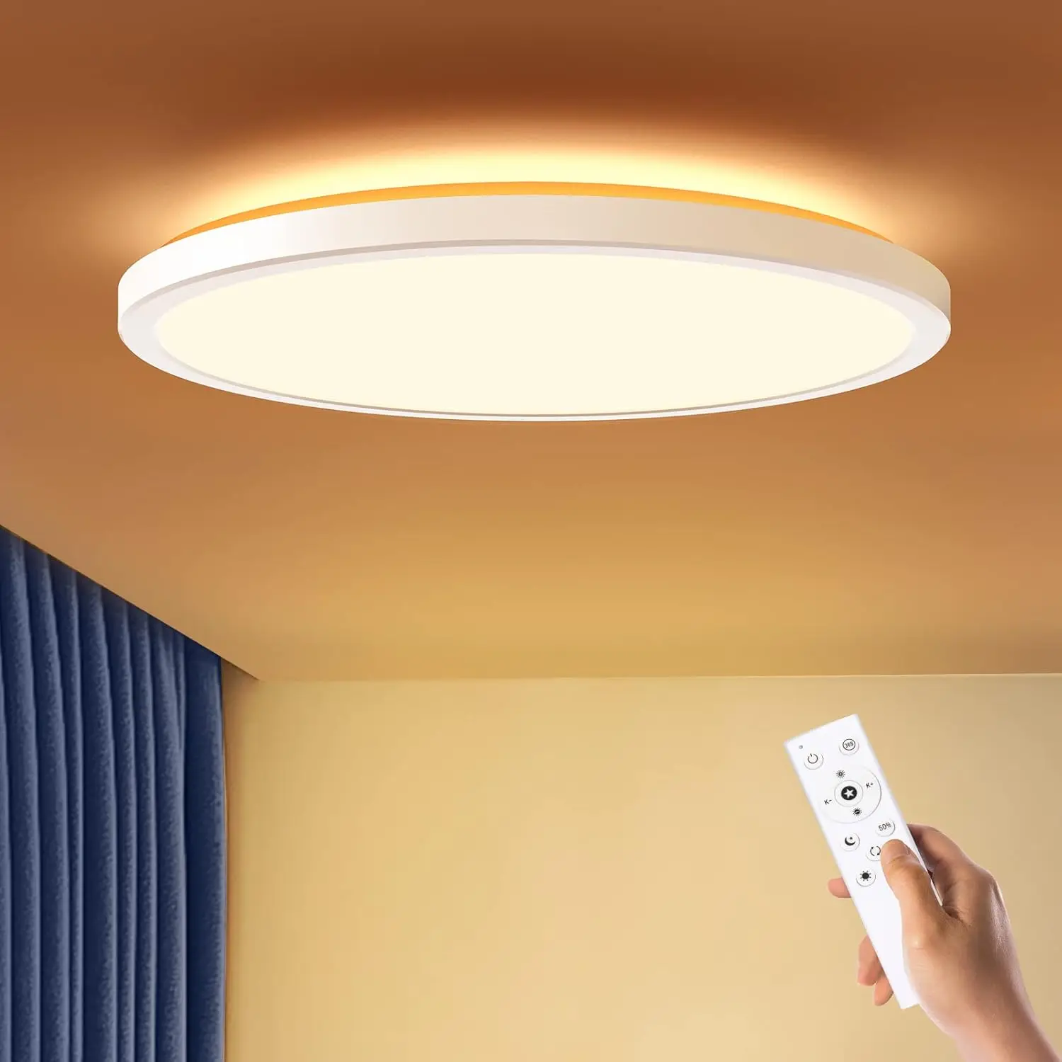 Blnan-Dimmable LED luz de teto com controle remoto, Flush Mount Fixture, lâmpada redonda, 15,4 polegadas, 36W, 3000K-6500K