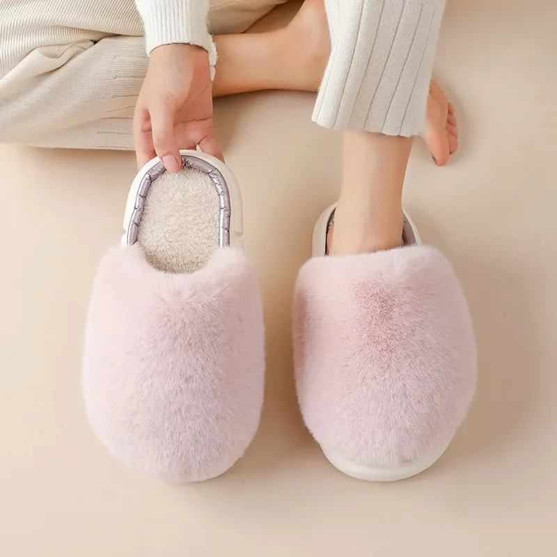 Thickened Fleece-Lined Cotton Slippers For Men And Women Cute Plush Home Use Slippers With Thick Sole Non-Slip Warm Comfortable