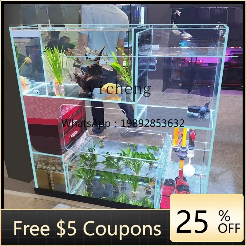 

AA tank without pipe fittings, bottom filter fish tank, medium and large screen ultra-white glass goldfish tank in the