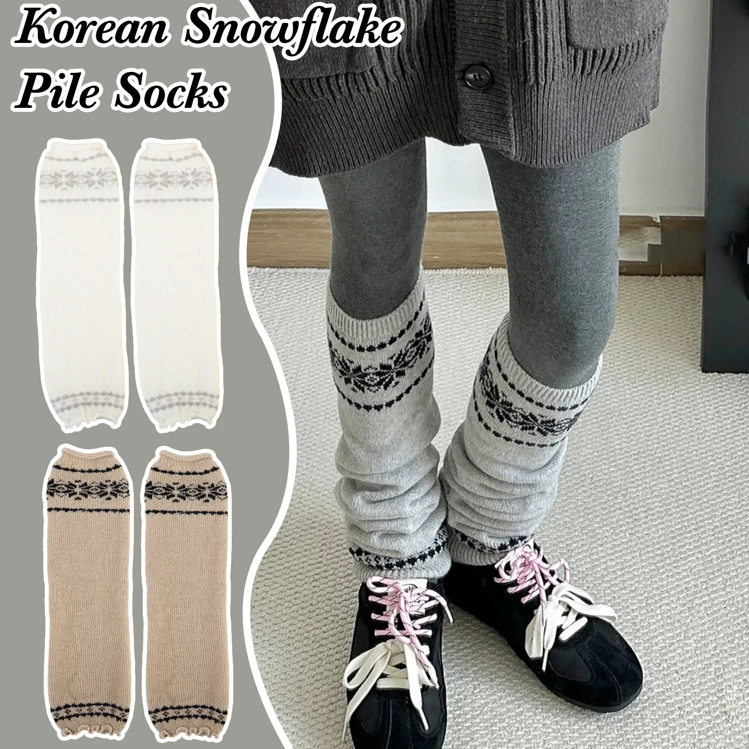 

Зимние шерстяные гетры для женщин, теплые вязаные накладки на ноги, гольфы до колена, длинные носки в стиле JK Lolita для девочек, осенние носки-гетры