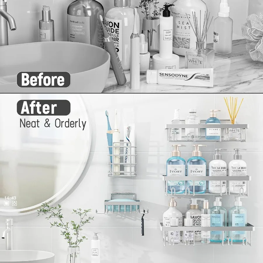 

Набор из 10 органайзеров-полок для душа, самоклеящиеся настенные корзины для хранения, нержавеющая сталь, для шампуня