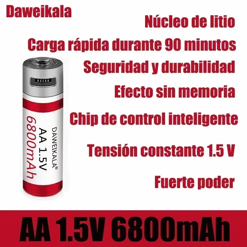 Daweikal new AA rechargeable battery large capacity AA lithium battery 1.5V 6800mah fast charging delivery Cable