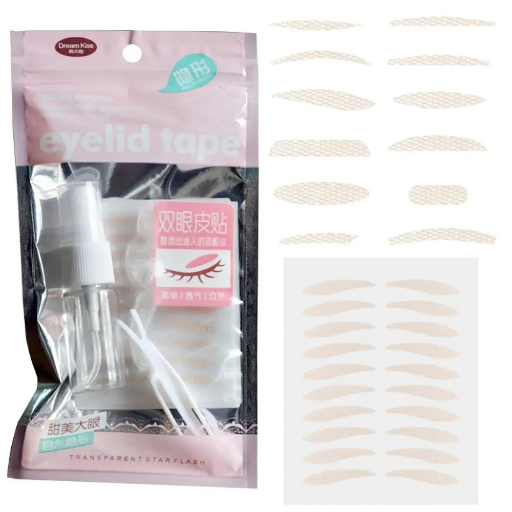 200 Pairs with Auxiliary Tool Lace Mesh Eyelid Sticker Water Spray Fold Eyelid Double Eyelid Tape Big Eyes 12-Shapes