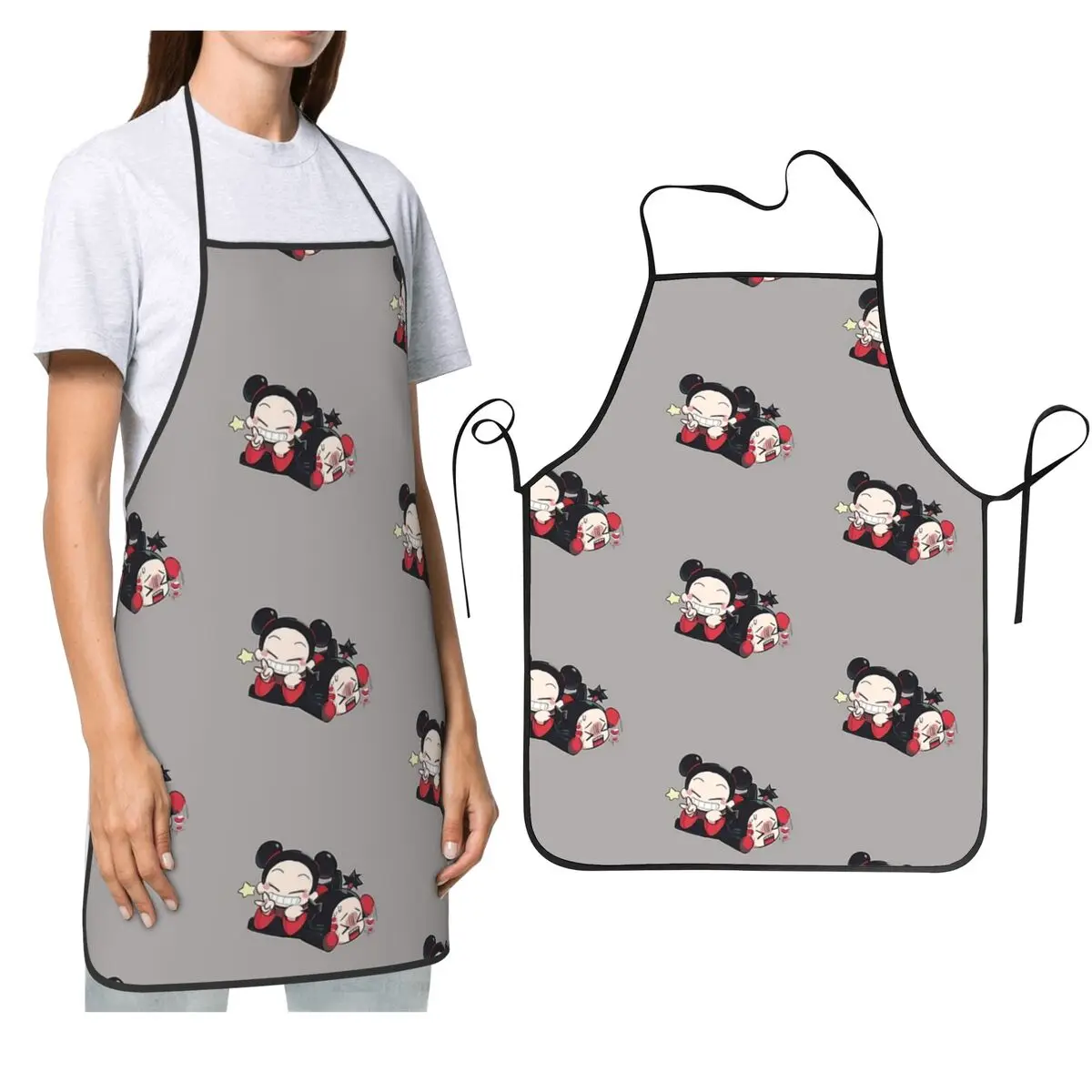 

Фартук Pucca и Garu для шеф-повара, кулинарии, кухни, Tablier, водонепроницаемый нагрудник для чистки кухни, сарафан для женщин и мужчин, рисование