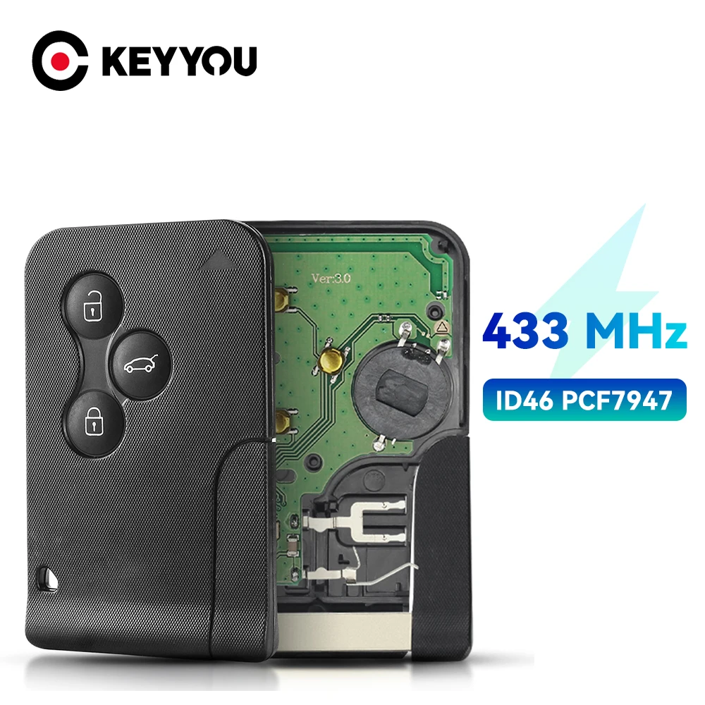 KEYYOU дистанционный ключ 433 МГц ID46 PCF7947 чип 3 кнопки для Renault Megane 2 3 Scenic Clio 2003-2008 аварийная большая смарт-карта