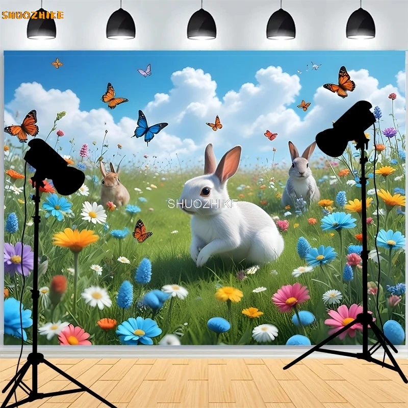 Pastel Happy Easter Day Photography Backdrops Prop With Bunch Eggs Pumpkin Rabbit Children Portrait Party Photo Background ES-07