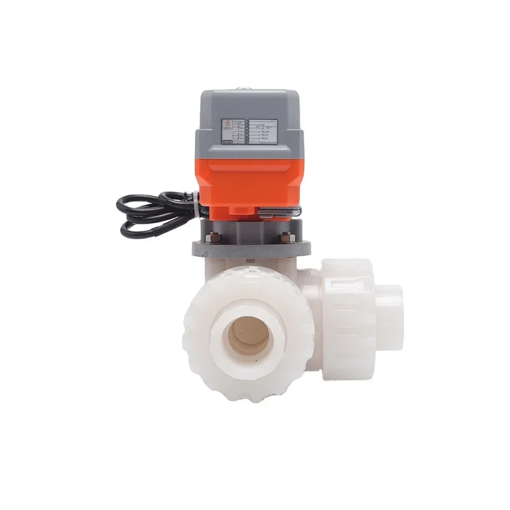 DN25 PVDF DC24V Intelligent Modulating power-driven three way valve 3 way flow control valve