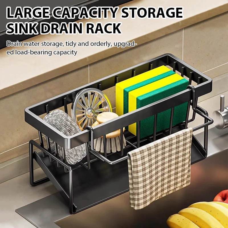 Kitchen Sink Drain Rack Organizer Plastic Desktop Self-draining Sink Shelf Soap Sponge Holder Dishcloth Towel Rack Filter Basket