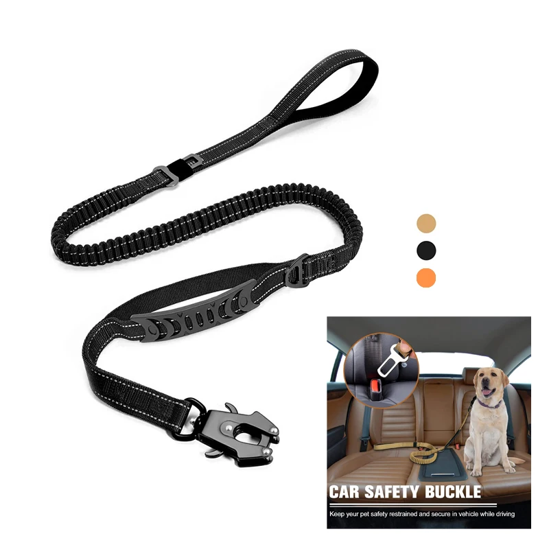 Tactical Heavy Duty Dog Leash Strong Frog Clip Traffic Handle Shock Absorbing Pet Bungee Lead For Dog Walking Training