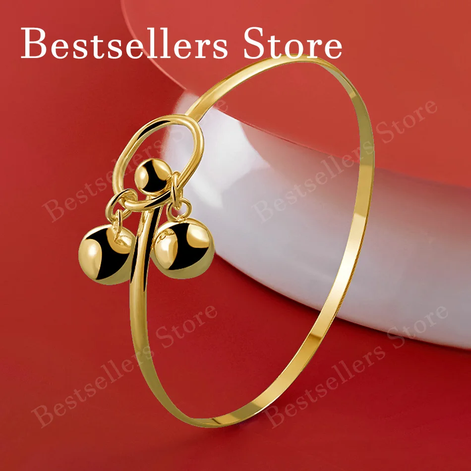 925 Sterling Silver 18K Gold Plated Exquisite Bell Bangle for Women, Fashionable Wedding Party Jewelry