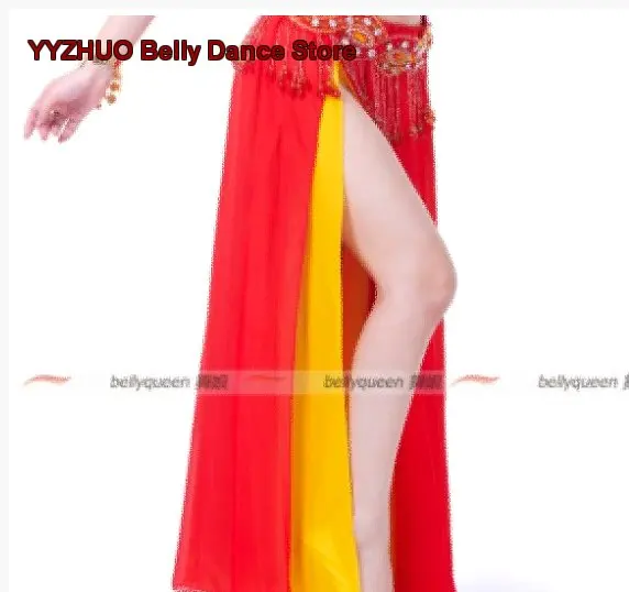 Women's Belly Dance Performance Costume Set Breathable Off Shoulder Ruffled Chiffon Double-Slit Skirt Stage Dance Costume