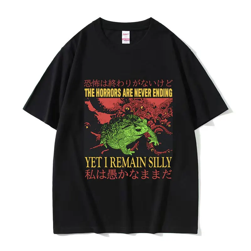 Japanese The Horrors Frog Vintage Graphic T Shirts Men Women Fashion Gothic Clothing T-shirt Casual 100% Cotton Oversized Tshirt