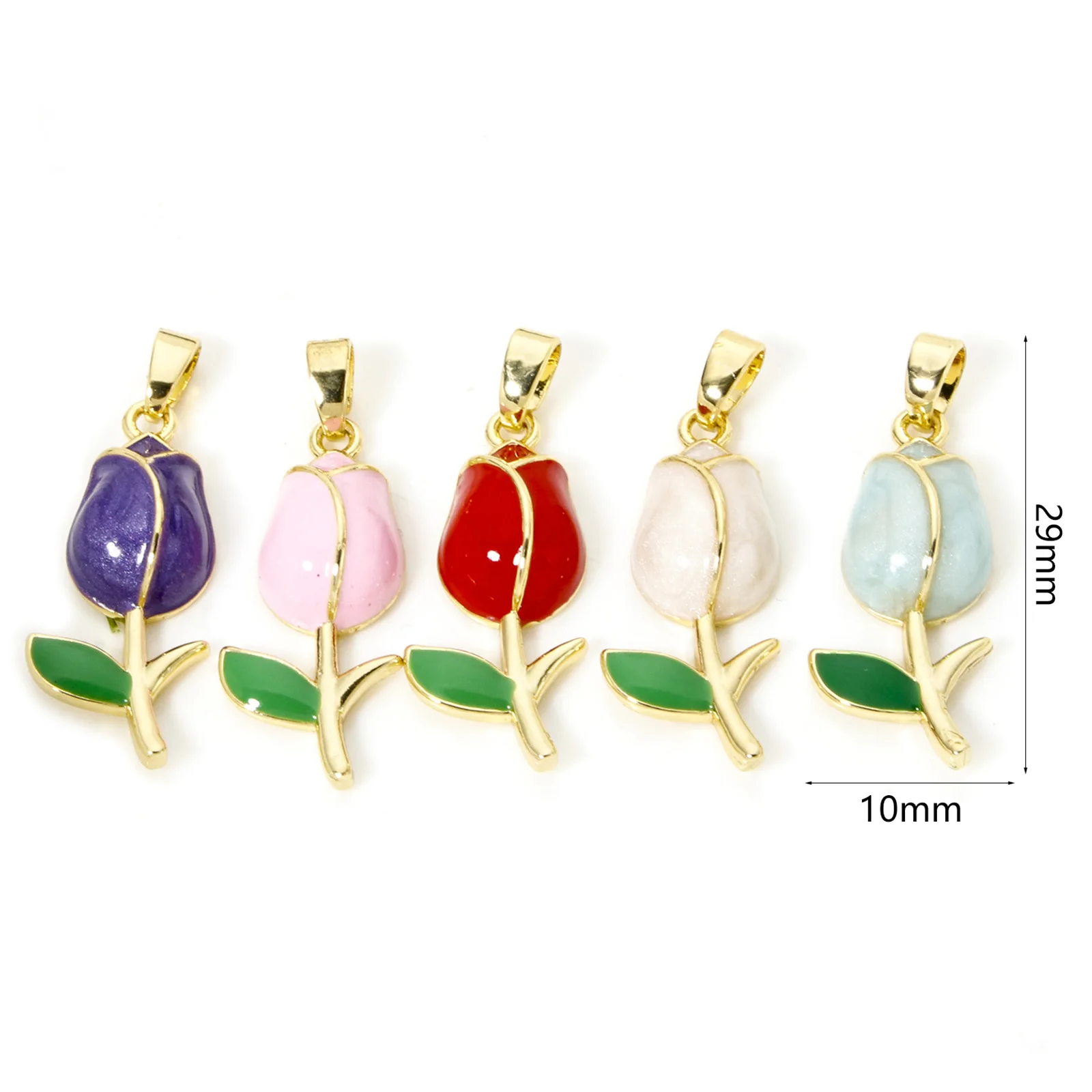 2pcs New Brass Charm Gold Color Tulip Flower Multicolor Enamel Pendants DIY Necklace For Women Party Jewelry Findings 29mmx10mm