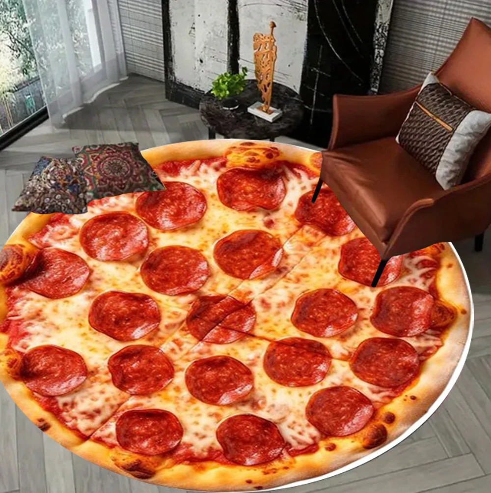 Tapis circulaire imprimé Pizza, tapis de porte alimentaire amusant, cuisine, chambre à coucher, salon, entrée, porche, décoration