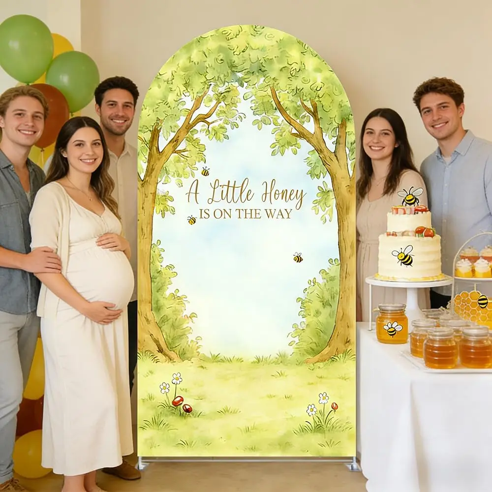 Custom 2-sided A Little Honey is on The Way Baby Shower Arch Backdrop Cover Jungle Bee Watercolor Gender Reveal Party Background