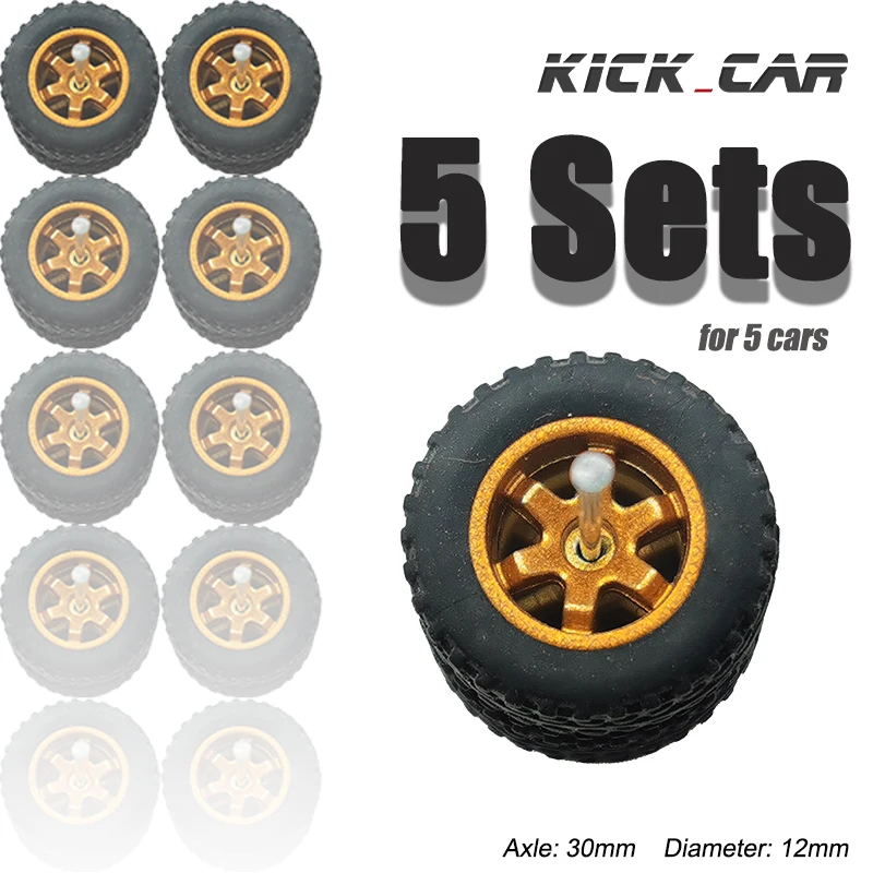 

KicarMod 1/64 Wheels Rubber Tires for Off-Road Pickup Truck Toy Car Model Wheels Hot Wheels Hobby Modified Parts 5 set/pack